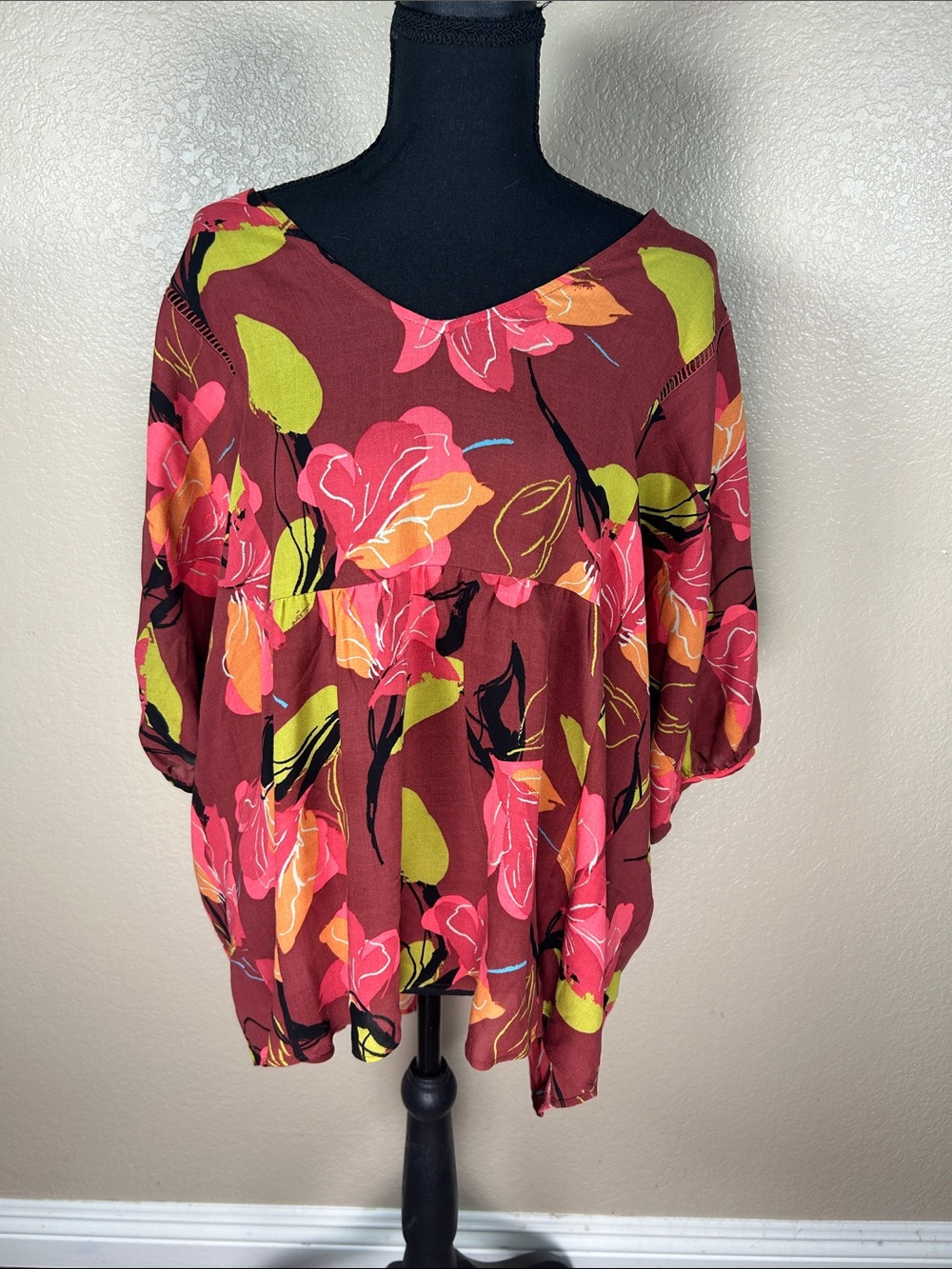 Anthropologie Mauve Floral Boho Peasant Blouse Top Size Large NWT
